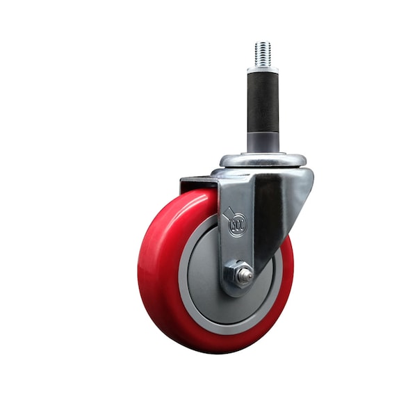 4'' SS Red Poly Wheel Swivel 1'' Expanding Stem Caster